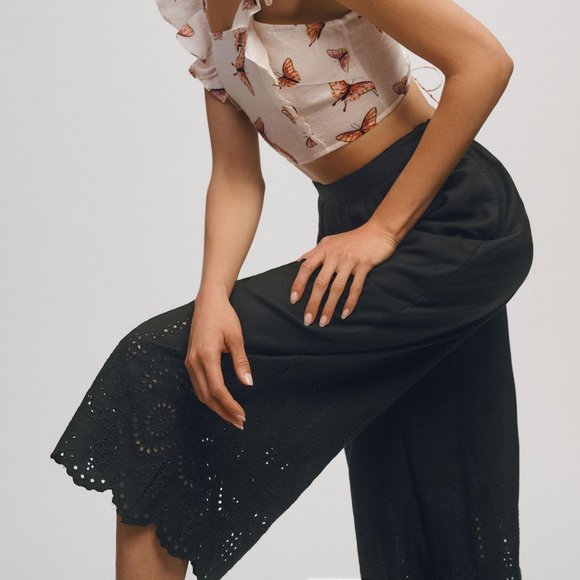 Brand New By Anthropologie Wide-Leg Eyelet Crop Pants - Picture 3 of 11